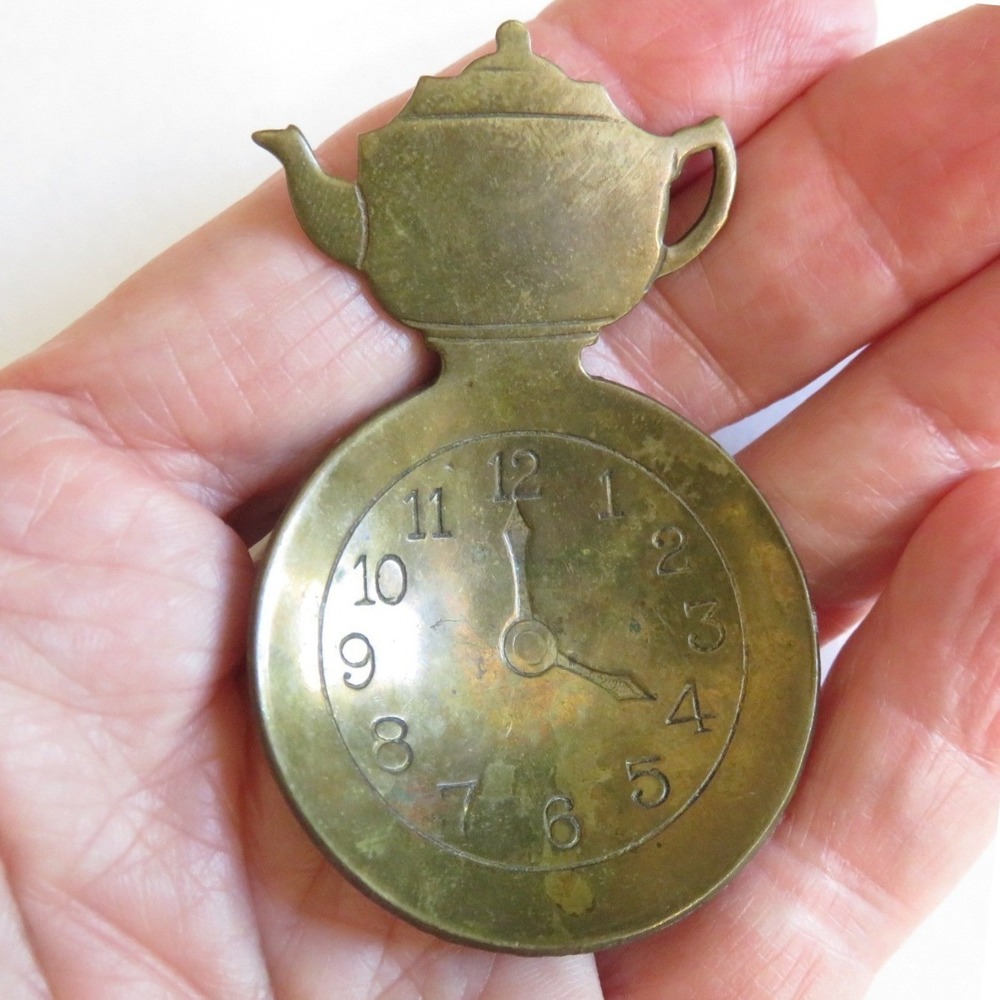 Stokes & Sons Australia Brass Teapot Clock Tea Caddy Scoop Spoon Reg No 15733